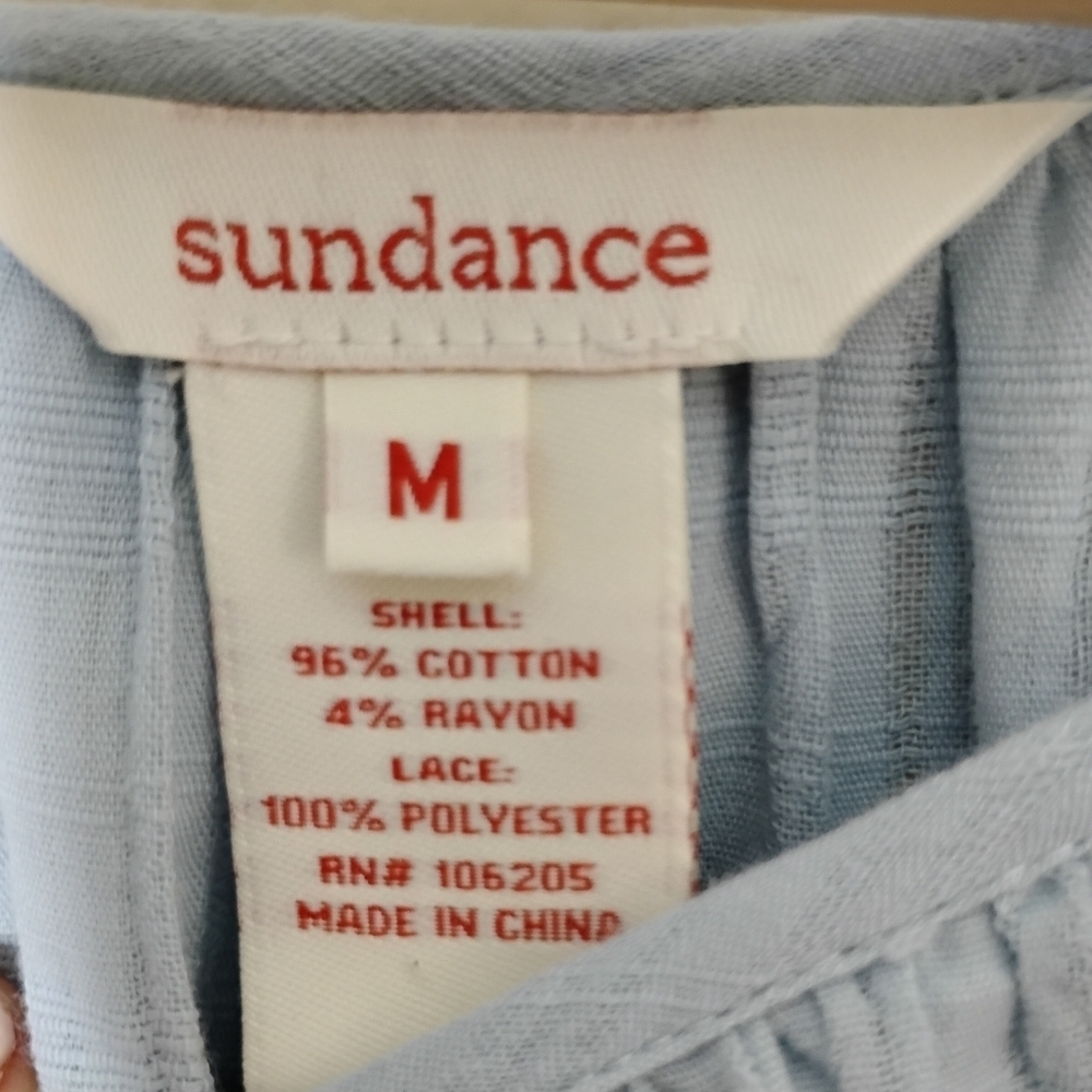 Sundance Lace-Hem Tunic Top Size M Baby Blue Peasant Silhouette - Picture 6 of 7